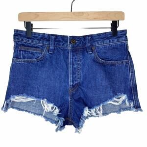 Free People Women’s Button Fly Cut Off Denim Jean Shorts Size 27 Boho